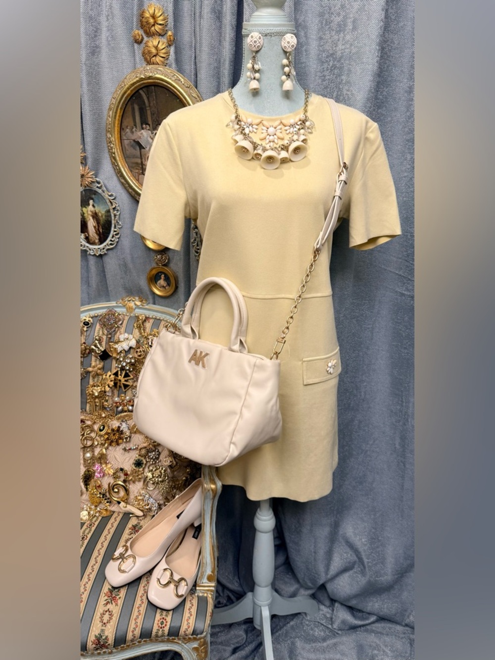 Yellow Embellished Dress with Jewelry Set